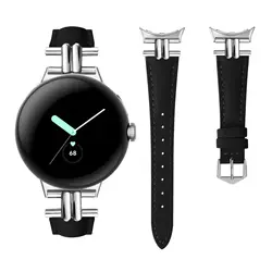 Premium Leather Watch Strap with Metal Connector - Elegant Bracelet Design, 45mm & 41mm for Pixel Watch 41mm (Black)