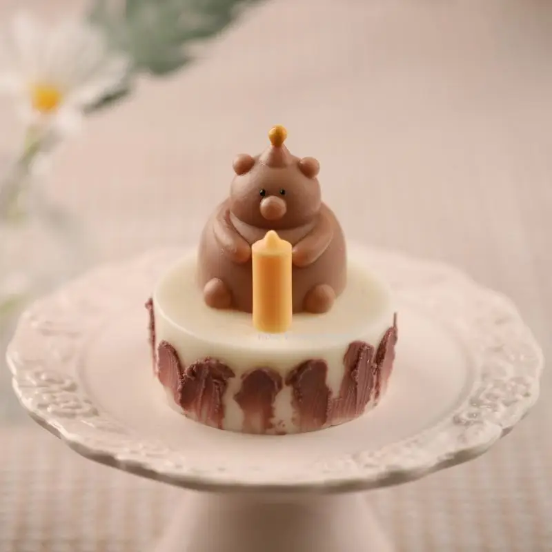 Mini Bear Silicone Candle Mold 3D Cute Bear Soap Plaster Crafts Resin Concrete Casting Valentine's Day Gift Making
