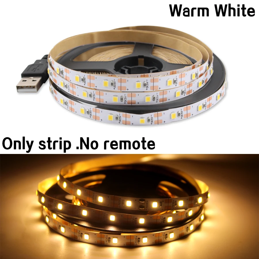 USB Led Strip Light 5 V 2835 Warm White Cable Tape Diode USB 5 V Volt Led Strip Light Lamp TV PC retroilluminazione per Room Home Decor
