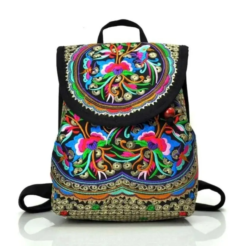 1 Pcs New Ethnic Style Canvas Embroidered Backpack Embroidered Women's Backpack Student Backpack Backpack