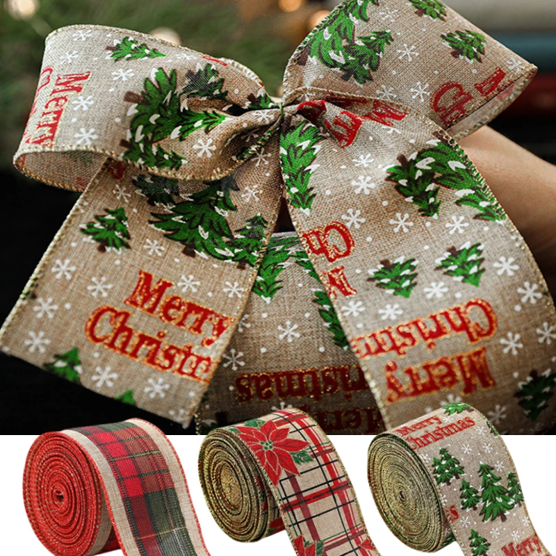 2m Christmas Ribbons Crafts Diy Tape Wedding Gift Garland Bow Cake Bouquet Packing Christmas Tree Decoration Ribbon