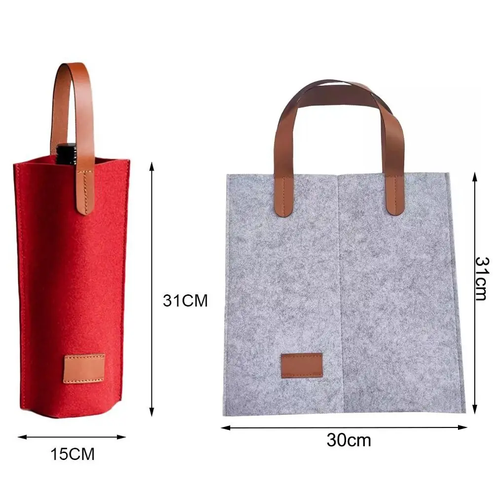 Protable Felt Wine Bag Single Double Insulated Felt Bag Solid Color Wine Carrier Bag