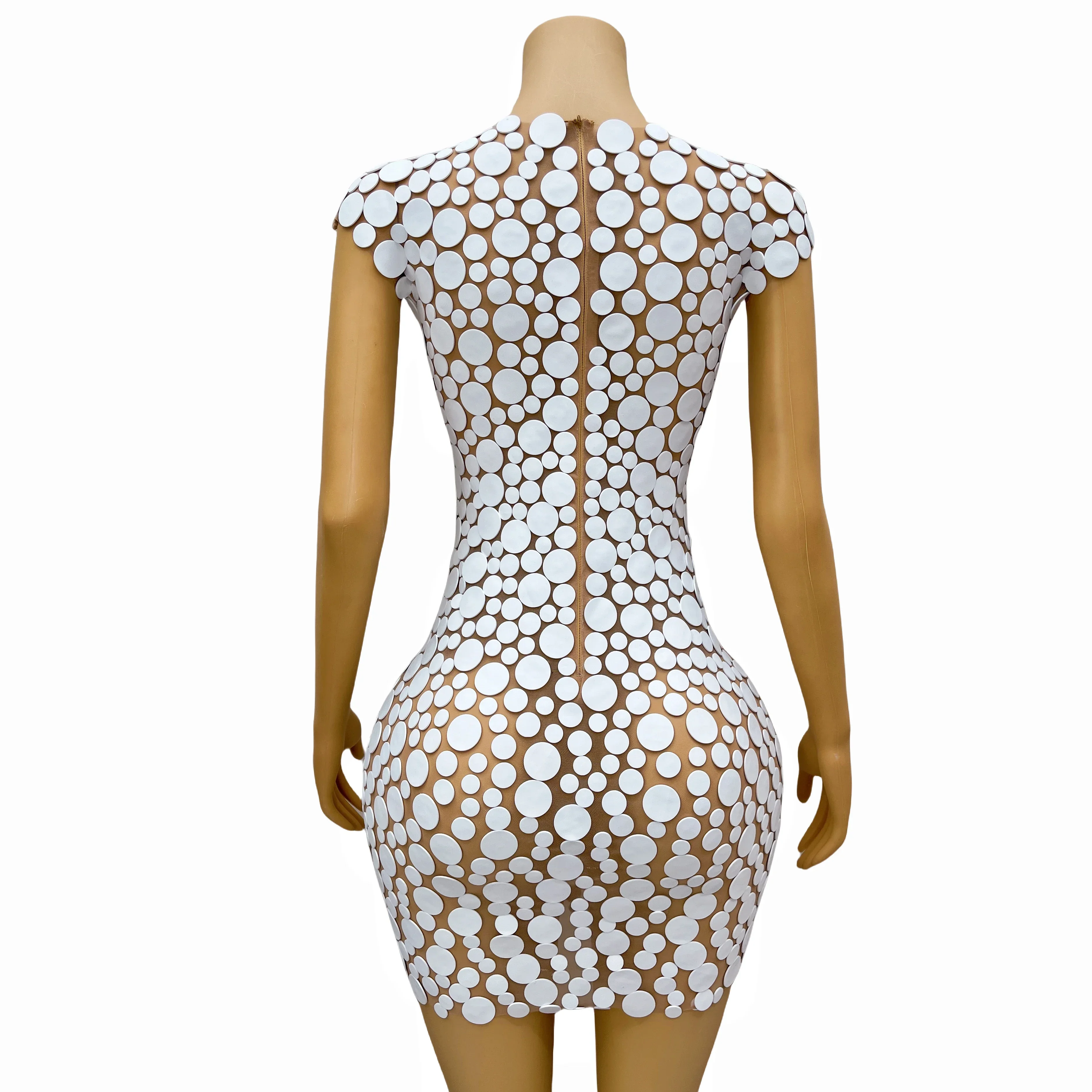 Fashion Designed Special White Points Foam Dress Women Singer Birthday Evening Celebrate Stretch Costume Party xiaoxue