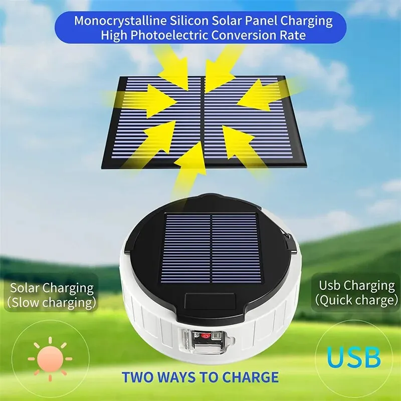 Solar Camping Light USB Rechargeable LED Light Bulb Waterproof Emergency Lights Tent Lamp with Reomte Lanterns For Camping