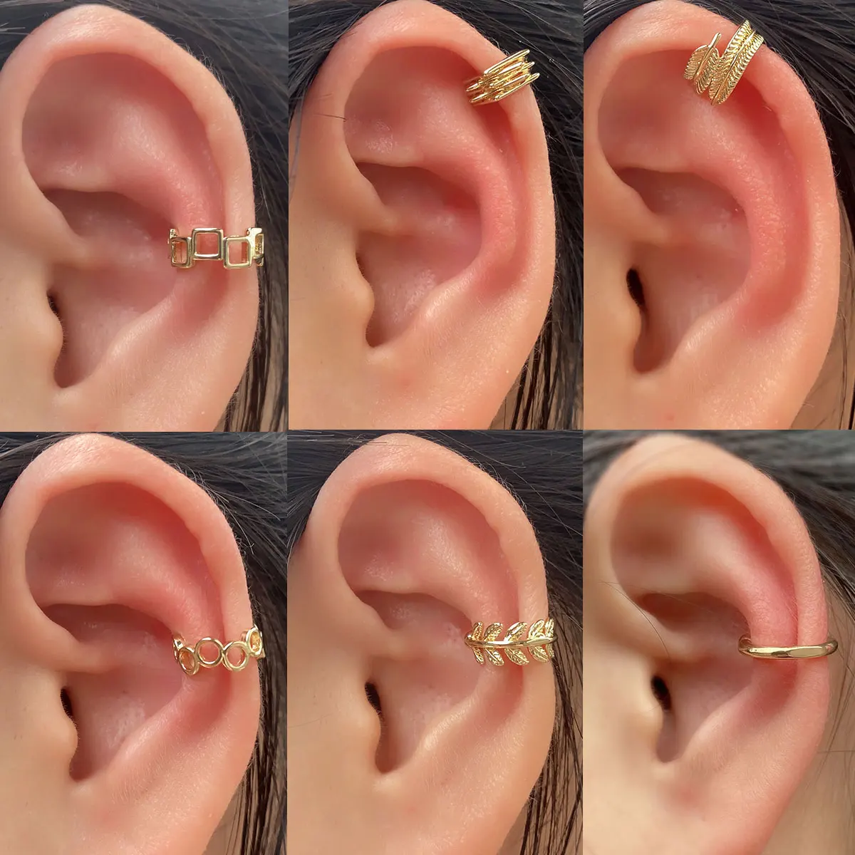 Ear Clip Earrings Clip Earrings Ear Clip Vintage Leaves Ear Cuff Hollow Geometry Non-Piercing Ear Clips Fake Cartilage Clip Earring For Women Men Jewelry Gift