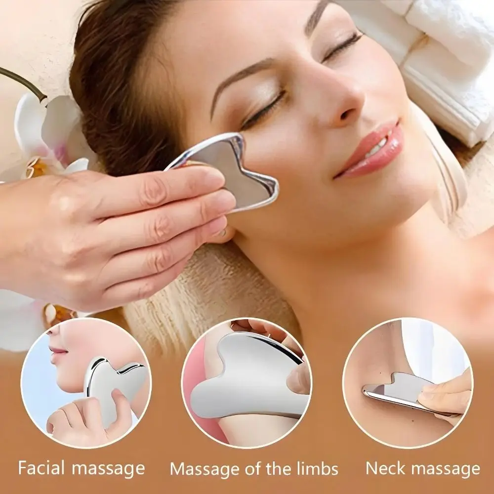 Durable Stainless Steel Gua Sha Scraper Heart Shape Universal Guasha Massage Tool Face Massager for Facial Beauty Eye Massage