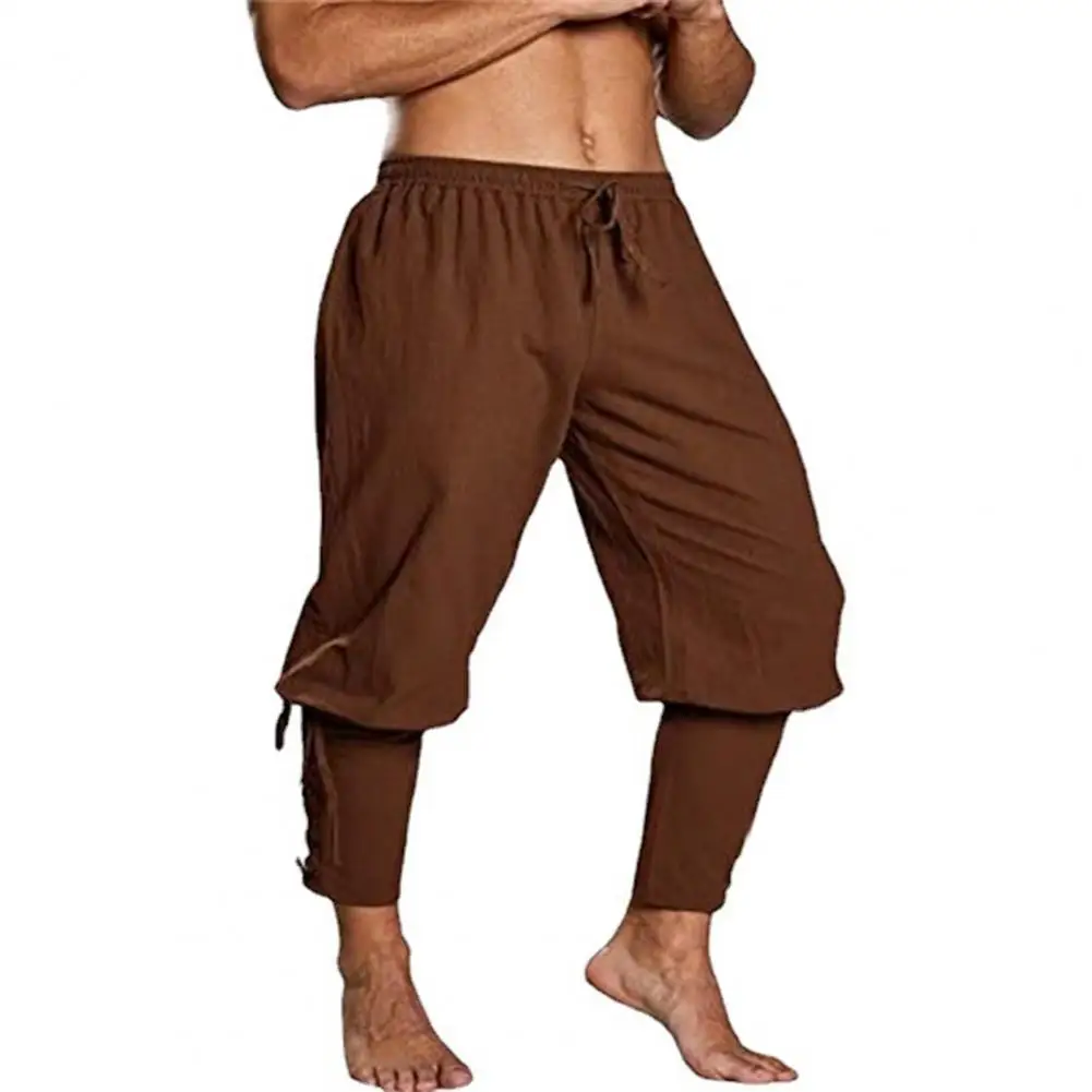 

Men Cropped Pants Pirate Costume Trousers Vintage Renaissance Viking Pants for Men Elastic Waist Cosplay Clothing Pirate Pants