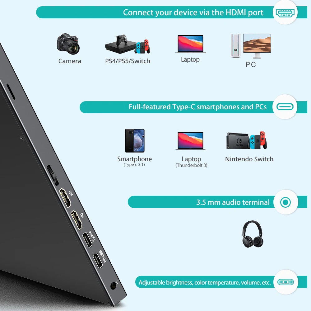17.3-15.6 ġ ޴  IPS HDR 1920x1080 FHD  ɾ ȭ USB C HDMI ÷  ȭ Ʈ, Mac ȭ Xbox