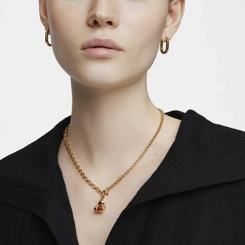 

Кулон в виде Золотого медведя с красными ногами-оригинальное дизайнерское ожерелье для подружек из серебра 100% пробы, 925 пробы