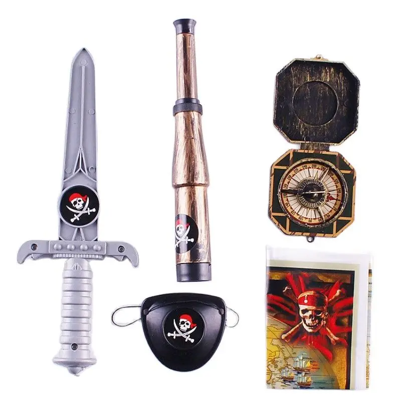 Boy Party Clothes Skull Pirate Cape Cosplay Costume Children's Pirate Cloak Hat Toy Set Halloween Birthday Party Gifts Kids Cosplay Costume Superhero Cosplay Costume