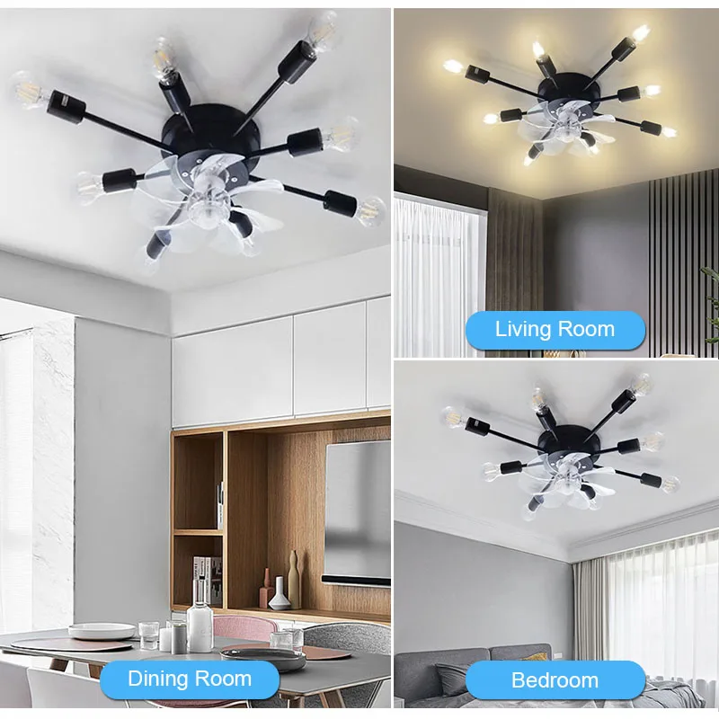 Low Floor Bedroom Ceiling Fans Lights With Remote Control Industrial Silent Fan Ventilator Invisible Blades LED Ceiling Lamps