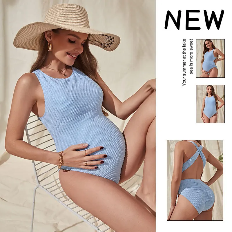 Summer Sexy Premama Swimwear Maternity Clothing Beach Solid Monokini Pregnant Women Backless Swimsuit Bathers Pregnancy Tankinis new maternity women one piece swimwear solid red blue black backless bathing suit for pregnant sexy premama halter swimming suit