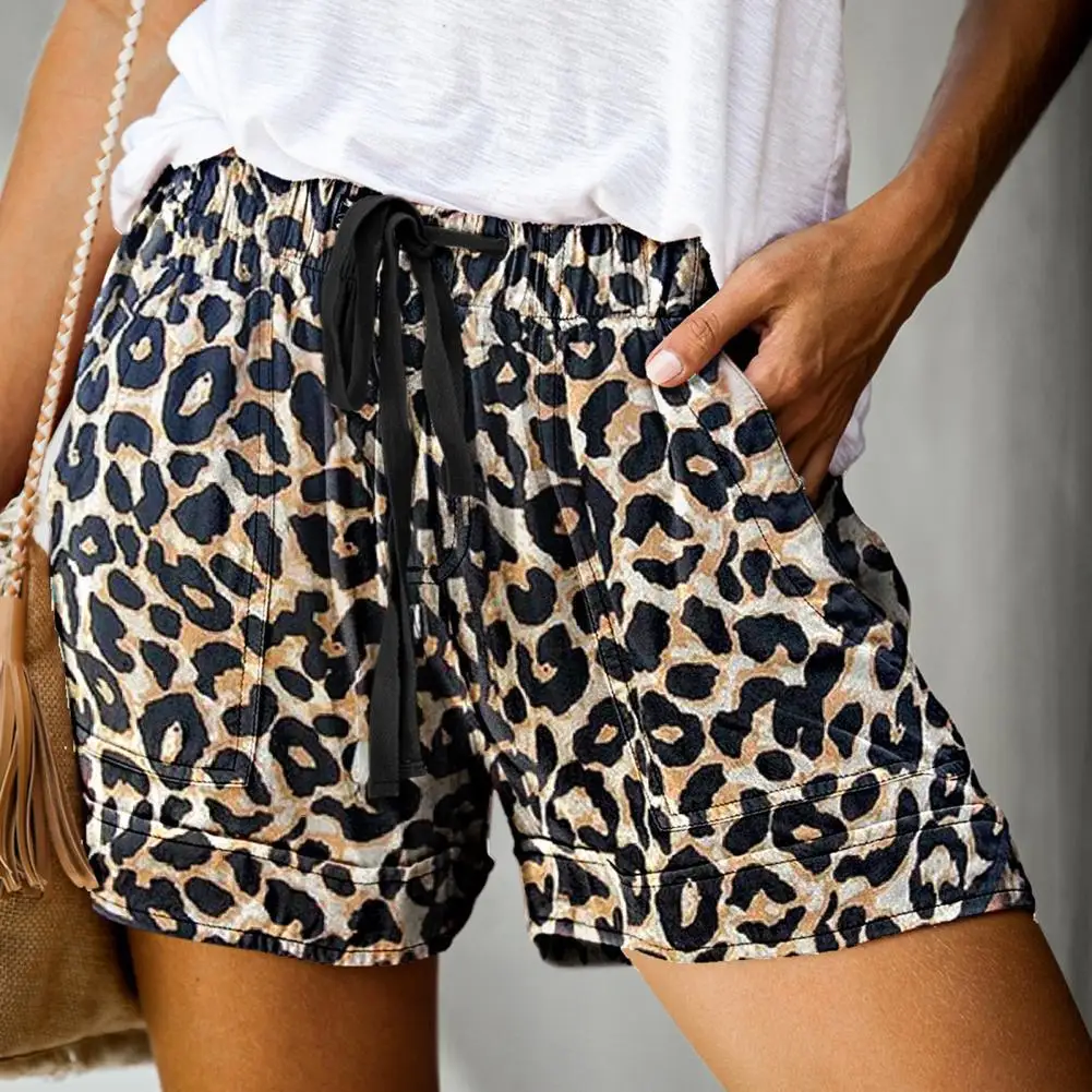 

Summer Womens Shorts Drawstring Splice Fashion Ladies Sports Shorts Casual Elastic Waist Pocketed Loose Print Short Shorts