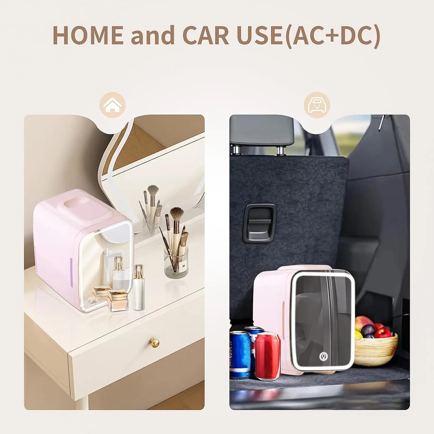 LED Mirror, 4Liter/6 Cans Cooler and Warmer for Makeup, Cosmetic, Beauty, Food, Portable