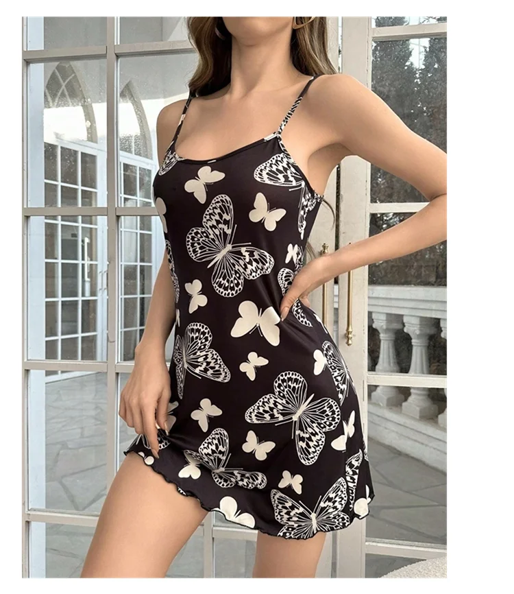 Women's Nightdress Nightgown Summer Sleeveless Night Dress Butterfly Print Cami Sleepwear Soft Comfortable Lounge Wear Nightwear