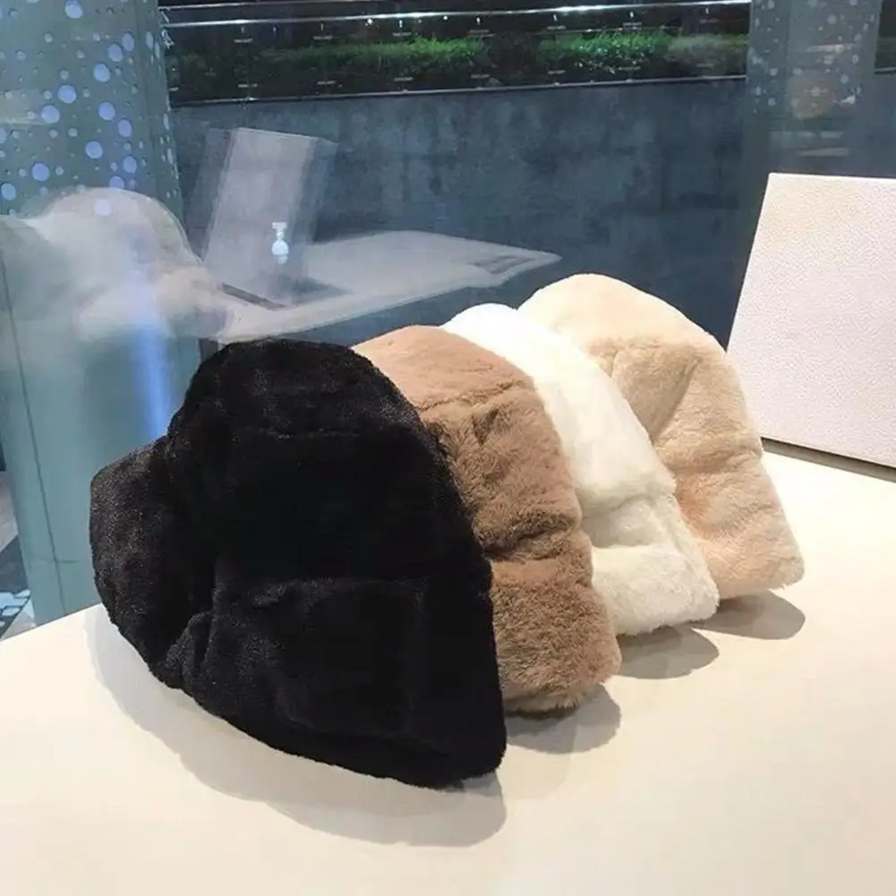 

Outdoor Bucket Hat Imitation Rabbit Fur Fisherman Hats for Women Warm Winter Bucket Hat with Wide Brim Streetwear Fashion Cute