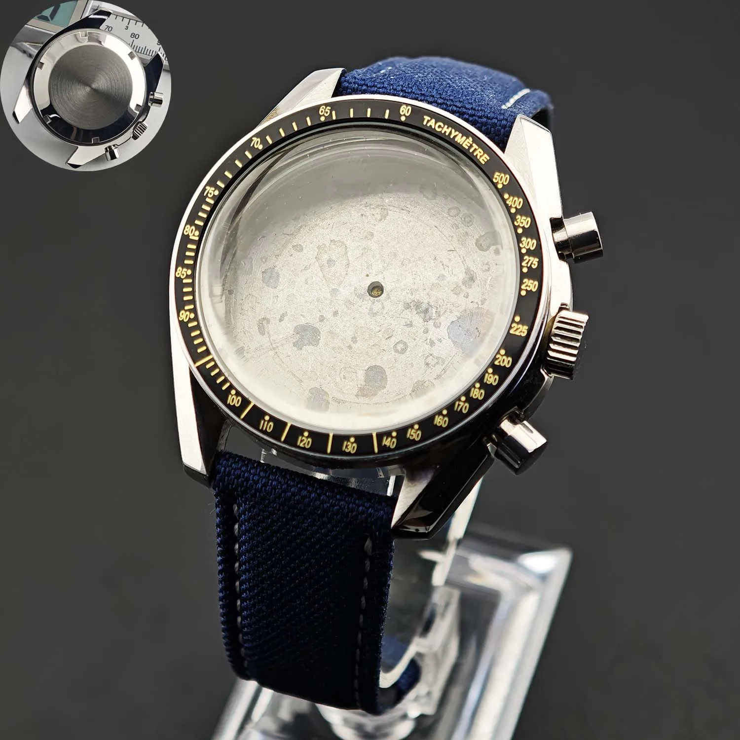 Men's 39.7mm Stainless Steel Watch Case with Moon Back Cover
