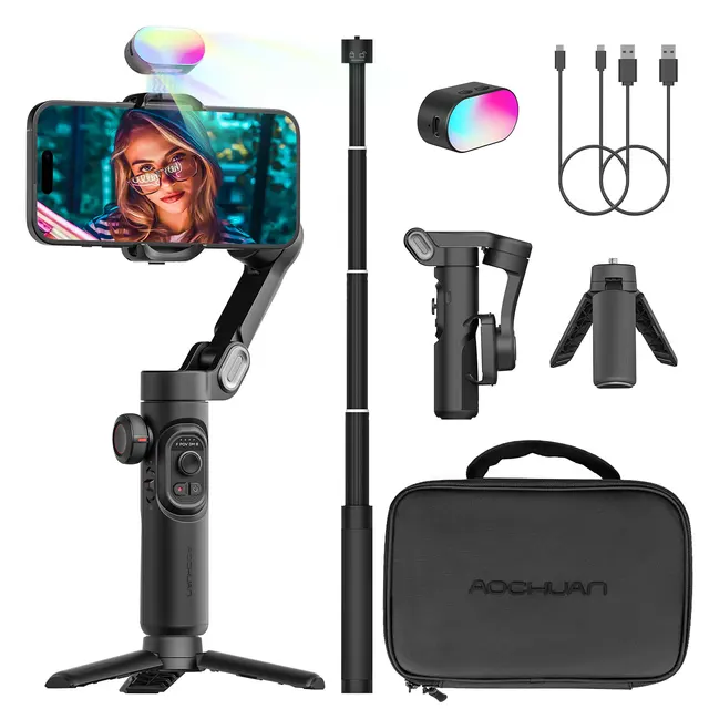 AOCHUAN Smart XE Combo Phone Gimbal Stabilizer with Extension Rod 3-Axis Phone Gimbal Stabilizer For iphone and Android phone 1