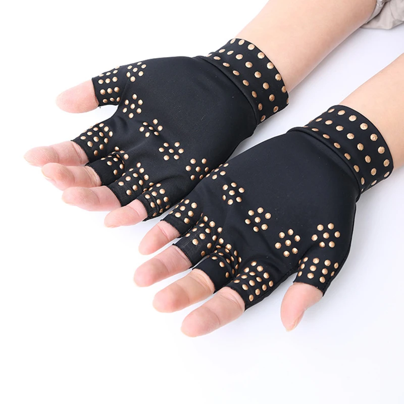 1 pair Magnetic Gloves Men Women Arthritis Treatment Compression Half Finger Support Therapy Joint Pressure Non-slip Gloves