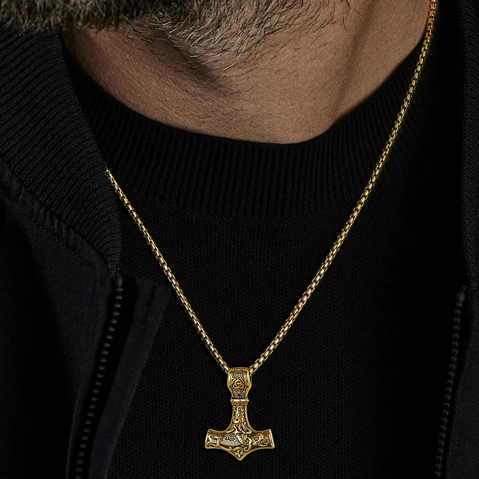 Men's Viking Thor's Hammer Pendant Necklace Norse Mythology Retro Amulet Knight Jewelry Accessories