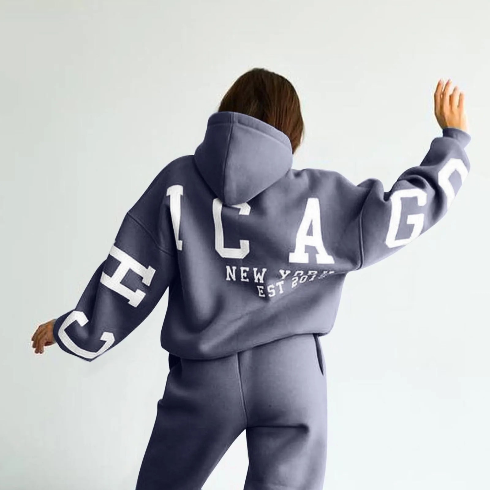

Sweatshirt Women Solid Basic Fleece Letter Loose Hoodie Sweatshirt Long Sleeve Pocket Drop Shoulder Thin Sweatshirts for Women