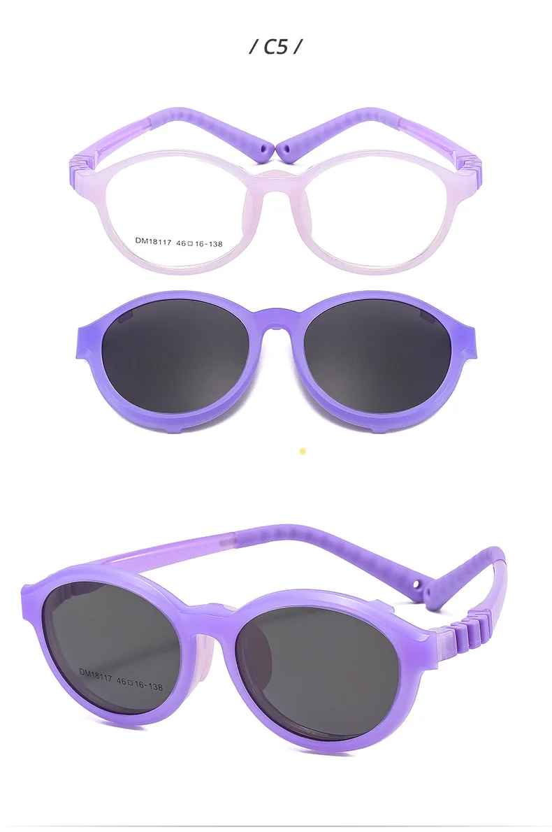 Ralferty Flexible Kinder-Sonnenbrille zum Anklipsen, abnehmbare Brillengestelle, für Mädchen und Jungen, runde Outdoor-Brillen, verschreibungspflichtiger optischer Rahmen – Detail 12