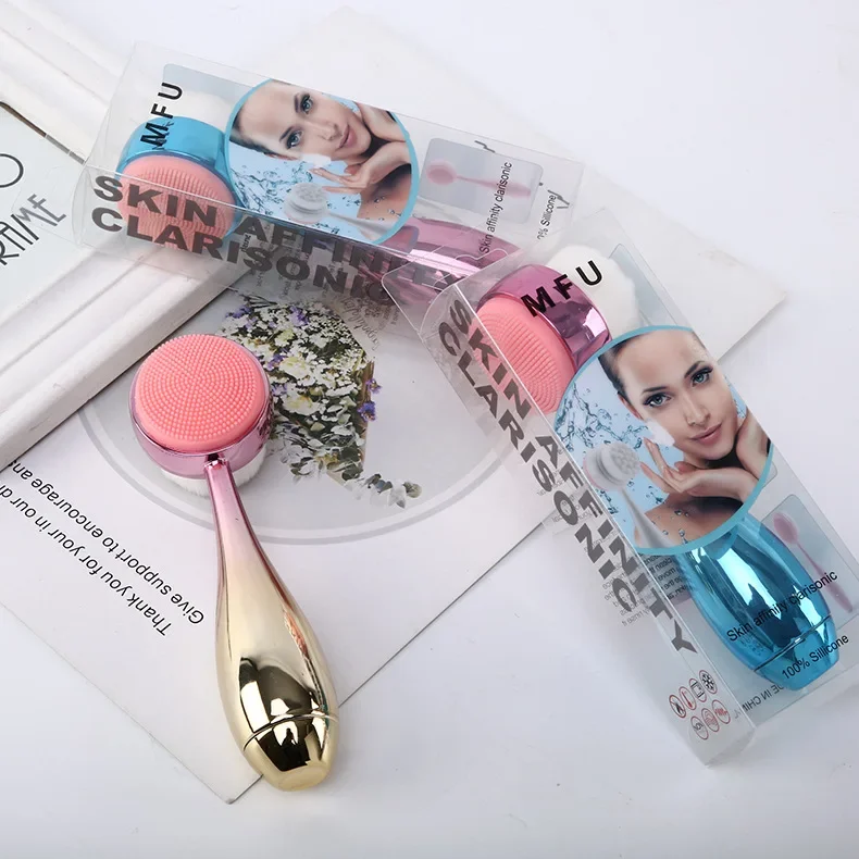 New Double-sided Silicone Manual Face Brush Plated Bowling Ball Style Stand-up Facial Cleansing Brush Removes Blackheads