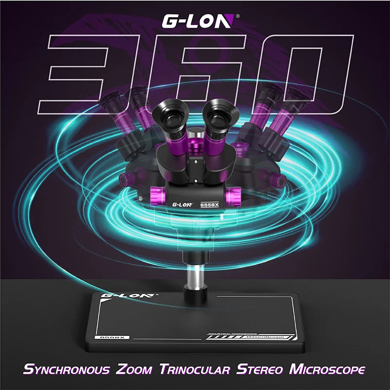 G-LON 동기식 줌 삼안 스테레오 현미경 6.5-58X 줌 Ultra HD 휴대 전화 PCB 용접 현미경 도구 세트