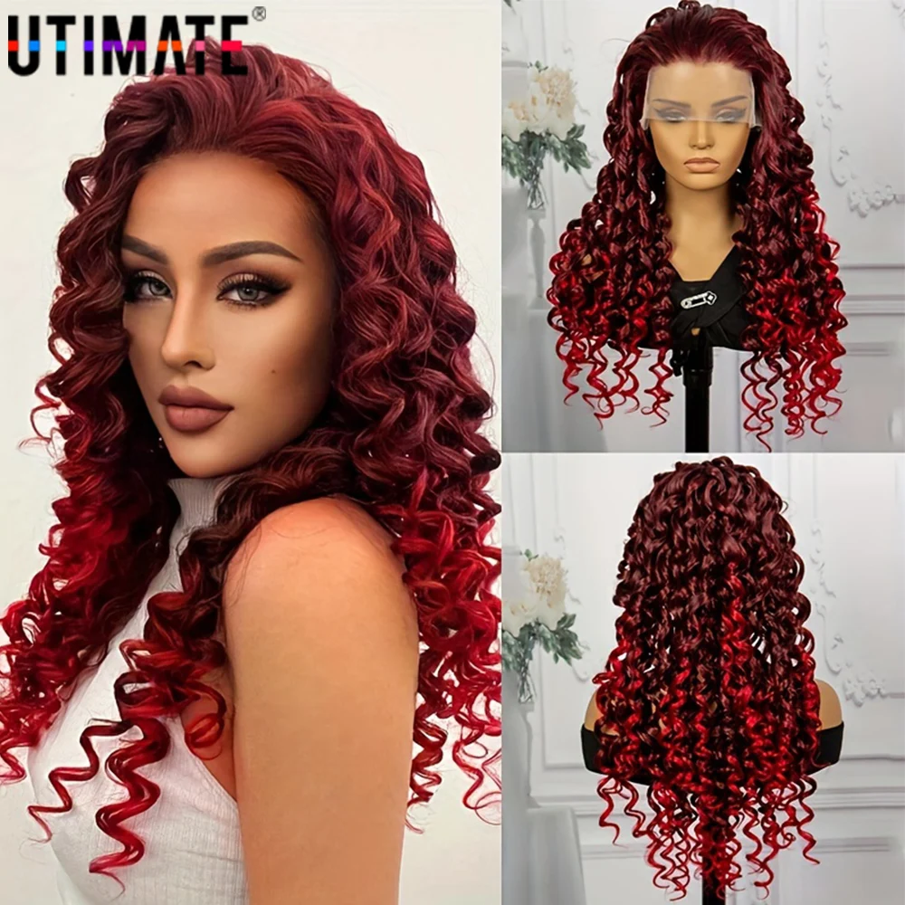 

Deep Curly Bouncy Synthetic Hair Wig Lace Front Wig Red Wig Dull Red Wig 28 Inches Lace Wig for Women Transparent Lace
