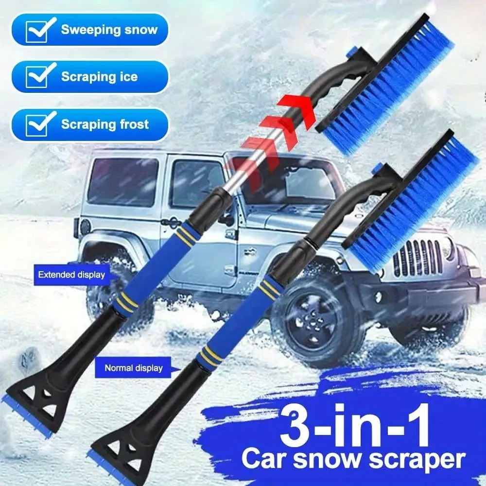Car-Mounted 3-In-1 Blue Telescopic & Detachable Rotary Snow Shovel & Brush