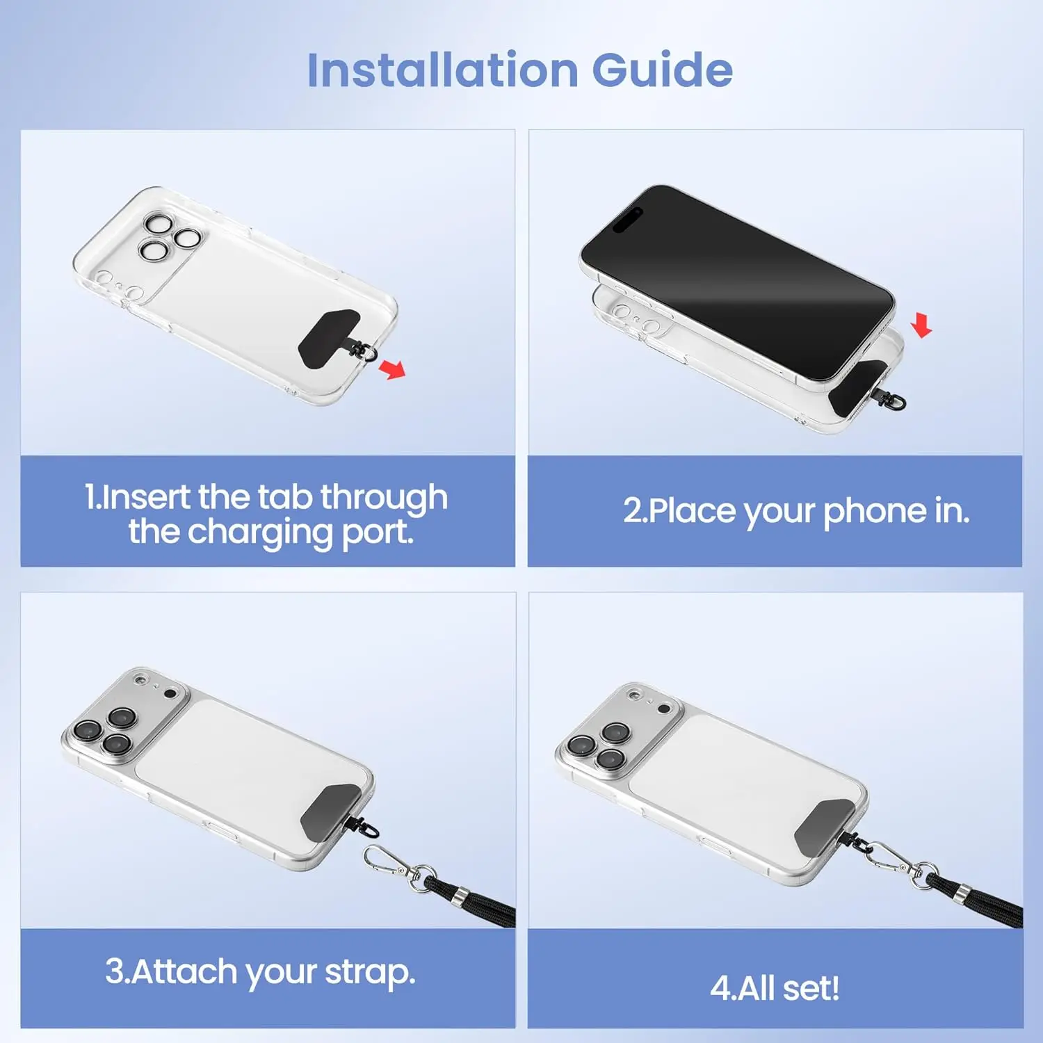 Ultra Thin Stainless Steel Rotating Phone Charm and Wrist Strap Holder