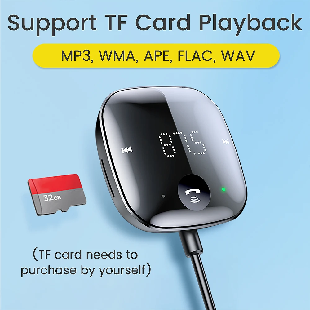 Anchtek Bluetooth 5.0 차량용 오디오 송신기 핸즈프리 무선 FM 송신기 LED 디스플레이 자동 AUX 오디오 수신기 MP3 플레이어 키트