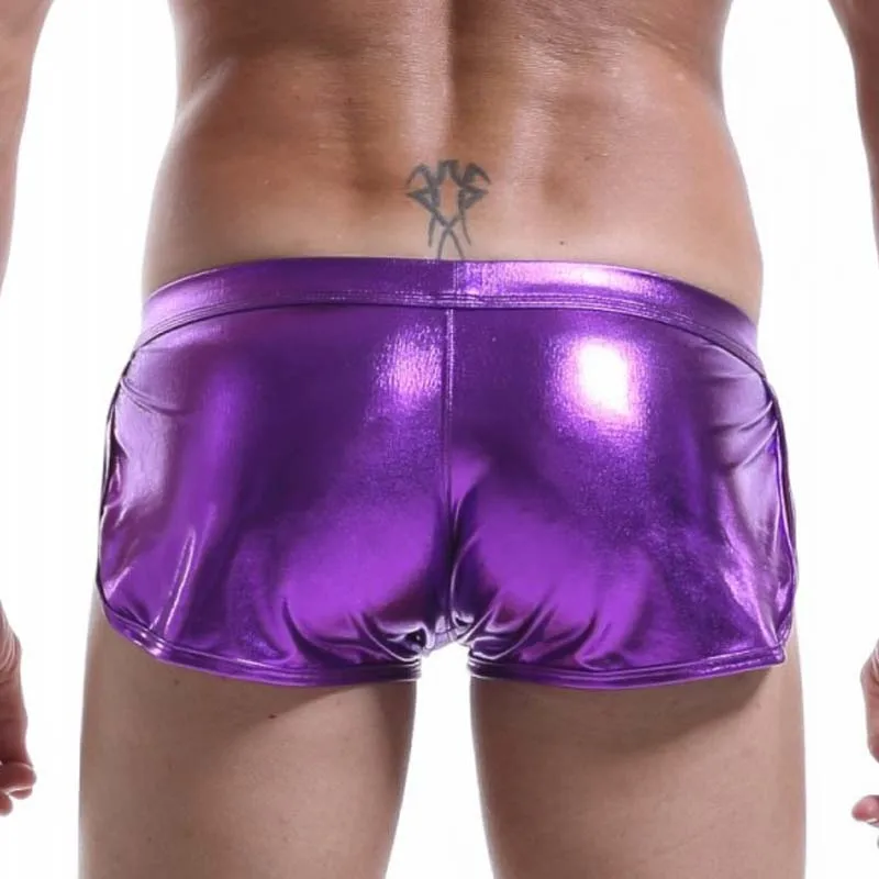 Sexy Men Boxers Shorts Low Waist Male Panties Legs Slit Underpants Imitation Leather Exotic Stage Show Night Club Gay Underwear 6