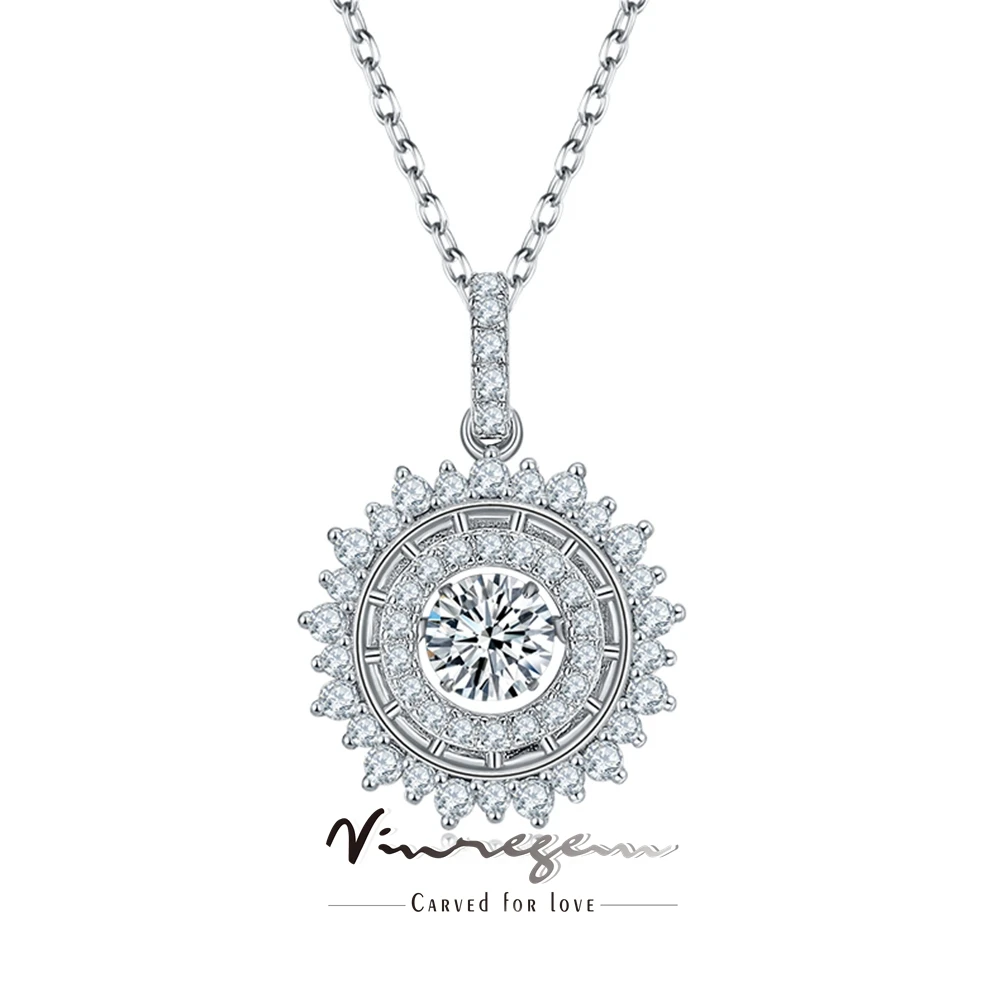 

Vinregem 18K Gold Plated VVS1 5MM D Real Moissanite Diamond Sparkling Pendant Necklace 925 Sterling Silver Fine Jewelry Gifts