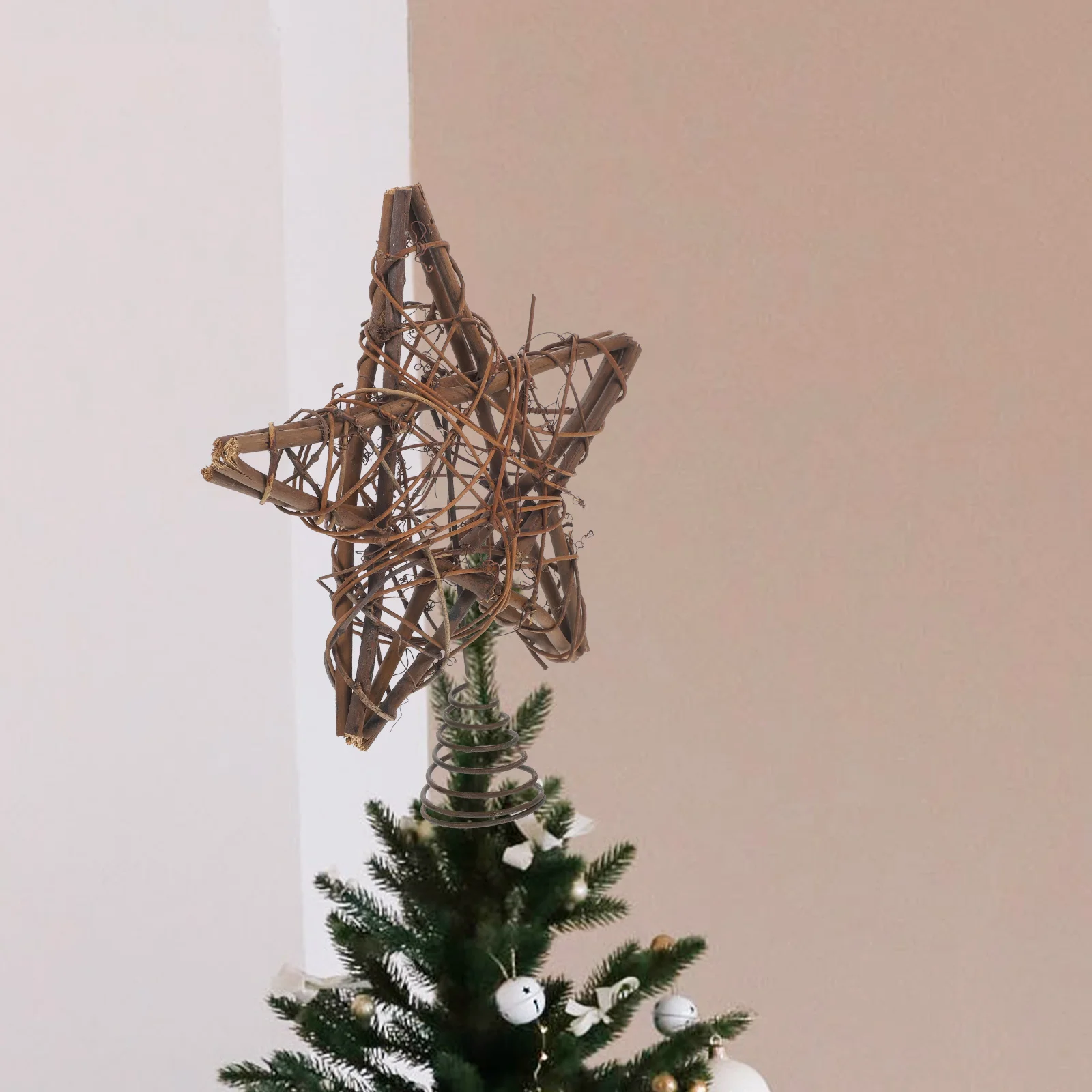 

Christmas Rattan Star Treetop with Spring Support Xmas Tree Topper Decoration Simulated wreath for home decor
