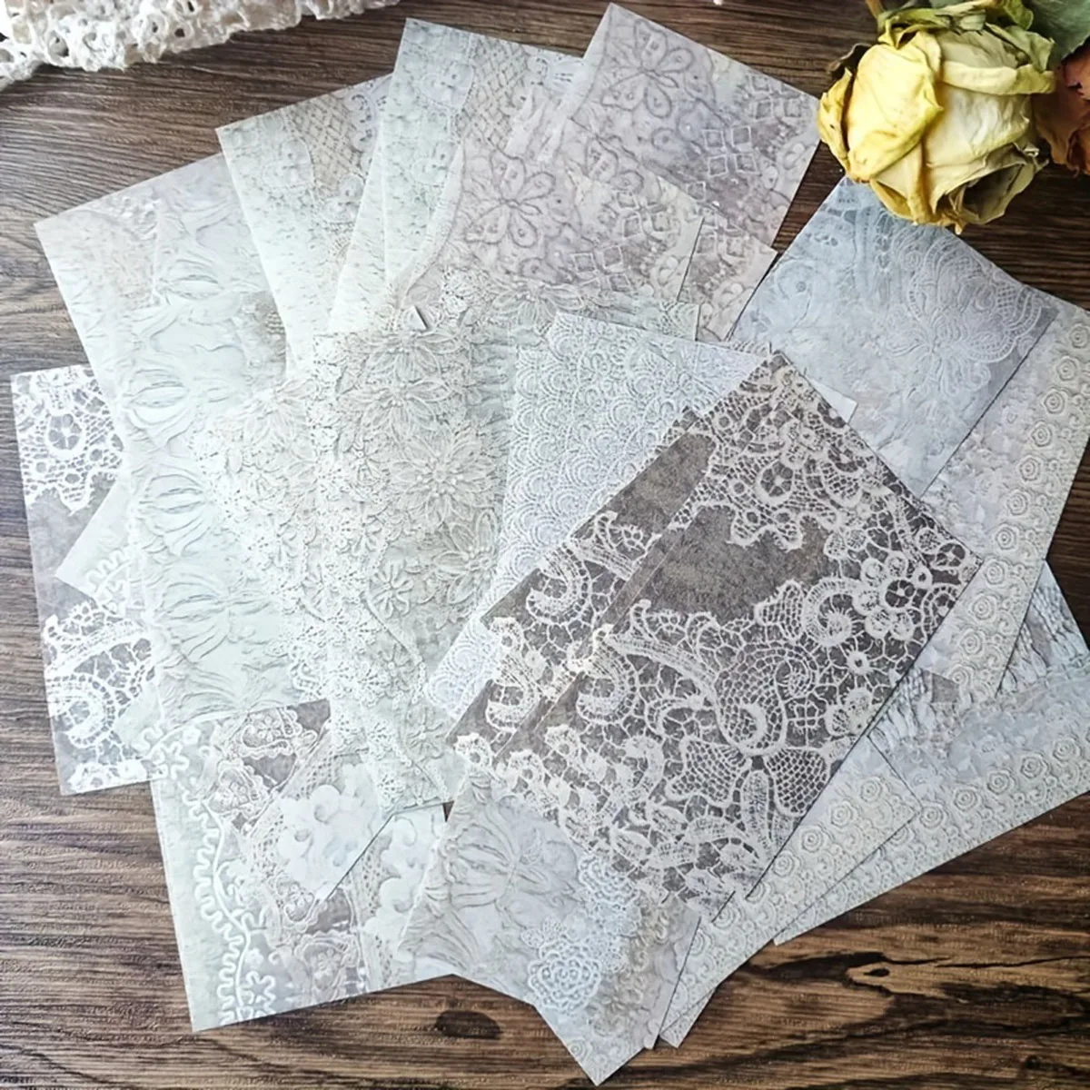 Vintage Lace Elements Decorative Paper Set, 50 Mixed Color Fantasy Themed Scrapbook Collage Materials