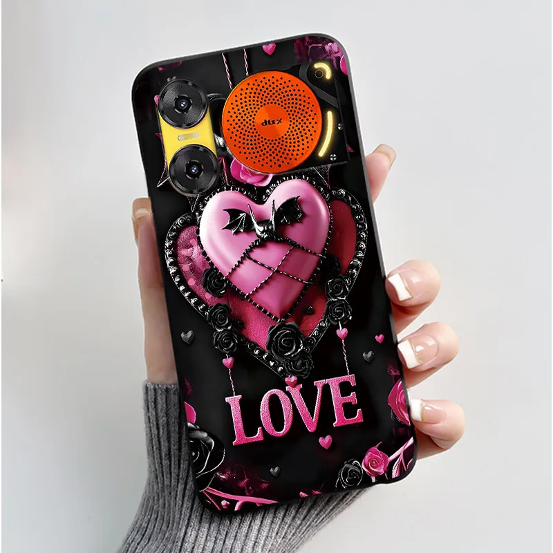 Cute Rabbit Black Silicone Phone Case, Soft TPU Cover
