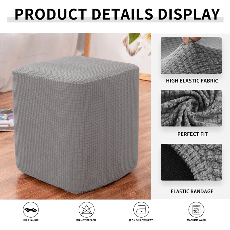 Square Ottoman Cover Stretch Ottoman Slipcover Furniture Protector Folding Storage Footrest Stool Soft Cover with Elastic Bottom 3
