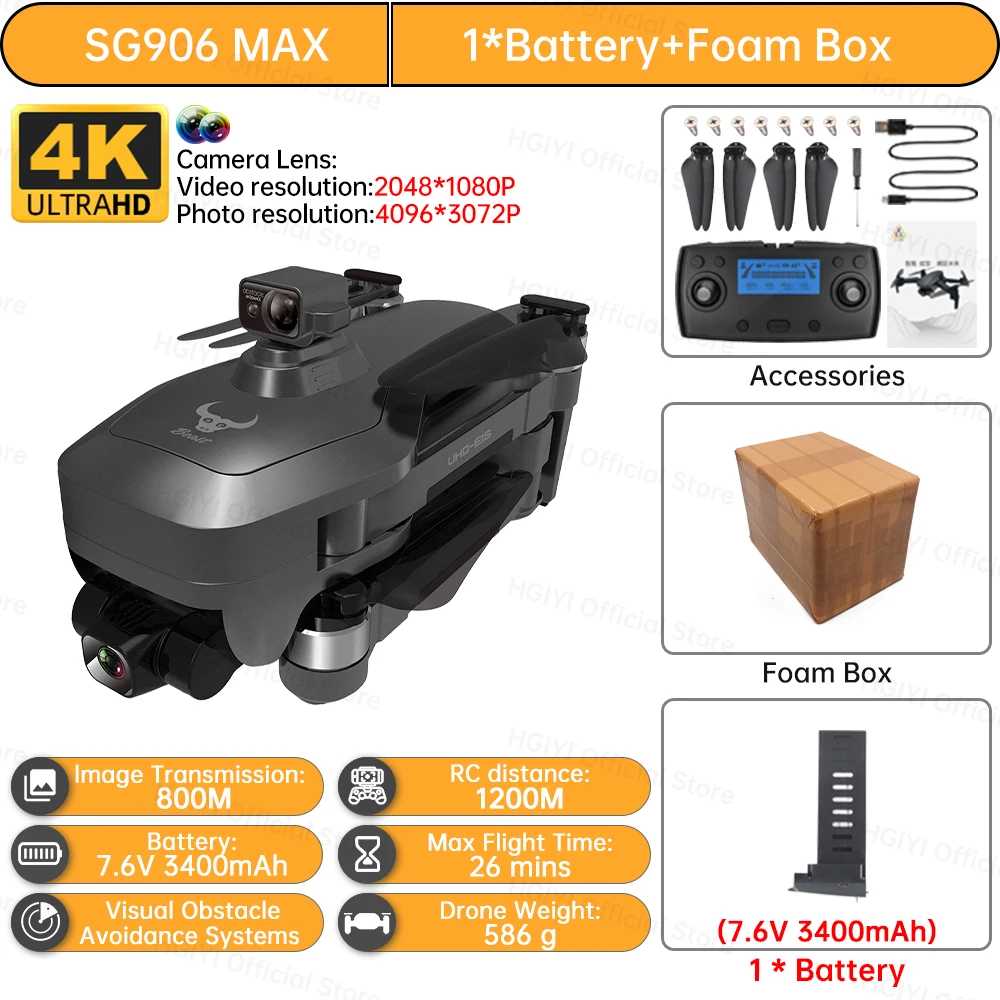 gopro drone HGIYI SG906 MAX2 5000mAH GPS Drone 4K Professional Camera with 3-Axis Gimbal 360 Obstacle Avoidance 906 MAX Brushless Quadcopter best drone with camera Camera Drones