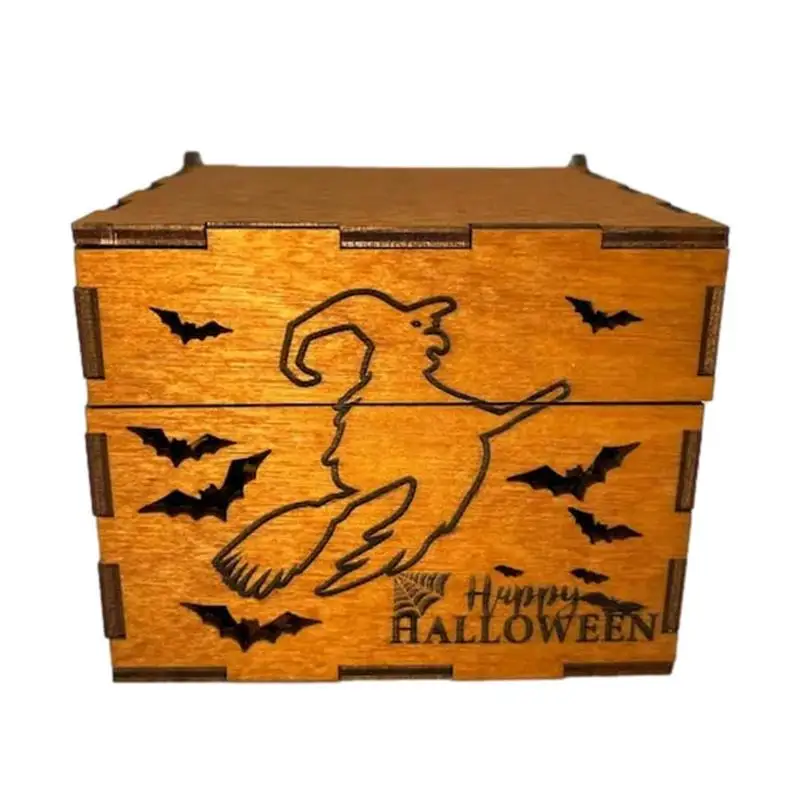 Scatola Di Caramelle Di Halloween 1 Pz Compensato Di Pino Cartoon Ghost Gift Box Borse Universale Leggero Spaventoso Party Cookie Goodie Square Box
