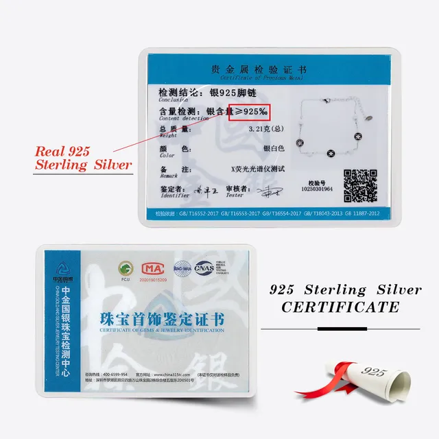 Effie Queen 925 Silver Four-Leaf Clover Anklet With Shell Pearls Customizable Lucky Clover Jewelry, Gift for Anniversary GMA06