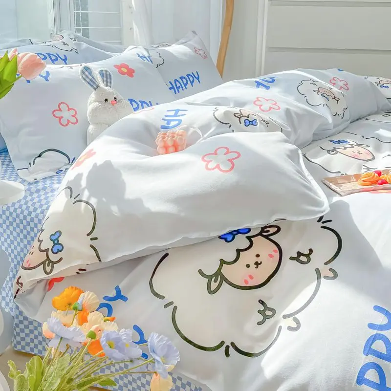 

Cute Sheep Bedding Sets Thickened Brushed Washed Cotton Bed Set Flat Sheet Pillowcase Quilt Cover Bed Linen Girl Duvet Covers