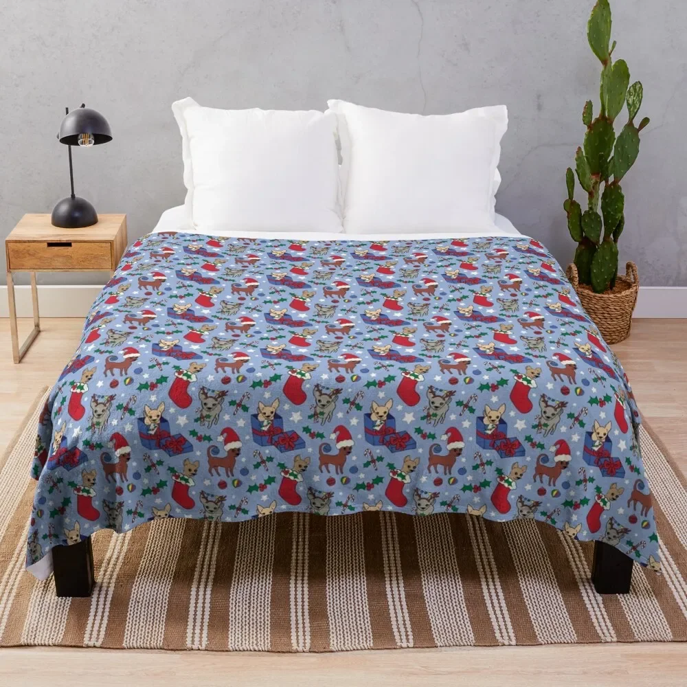 

Christmas Chihuahua chihuahuas - blue Throw Blanket decorative Luxury St For Baby Picnic Blankets