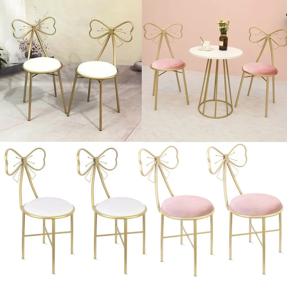 

2PCS Wrought Iron Velvet Dressing Stool, Butterfly Backrest Makeup Chair for Home Living Room Bathroom Decor