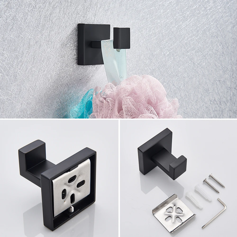 Bathroom Hardware Set Black Robe Hook Towel Rail Bar Shelf Tissue Paper Holder Wall Mounted Bathroom Accessories
