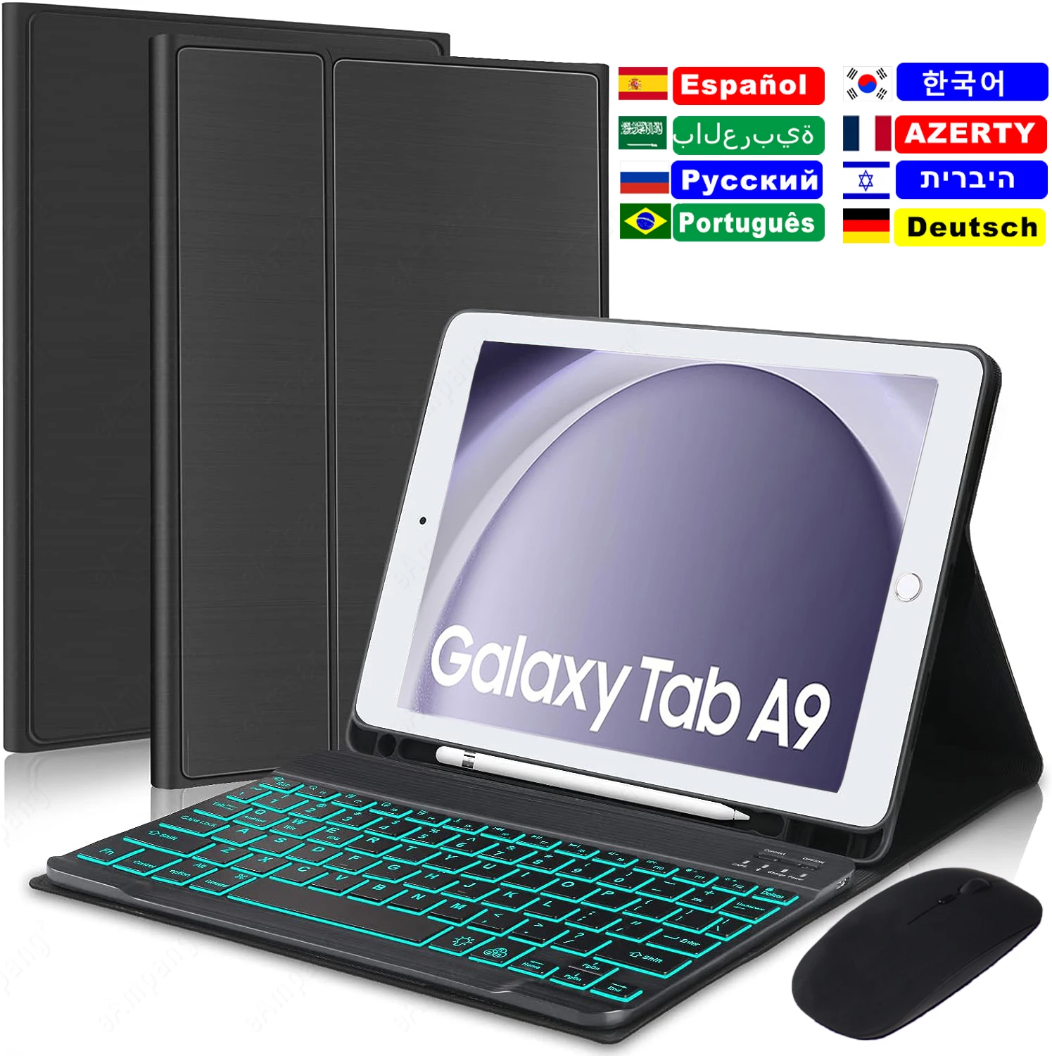 

Чехол для клавиатуры с подсветкой для Samsung Galaxy Tab A9 8,7 A9 + 11 2023 X210 X215 X216, чехол для клавиатуры с мышью, корейский Испанский Португальский
