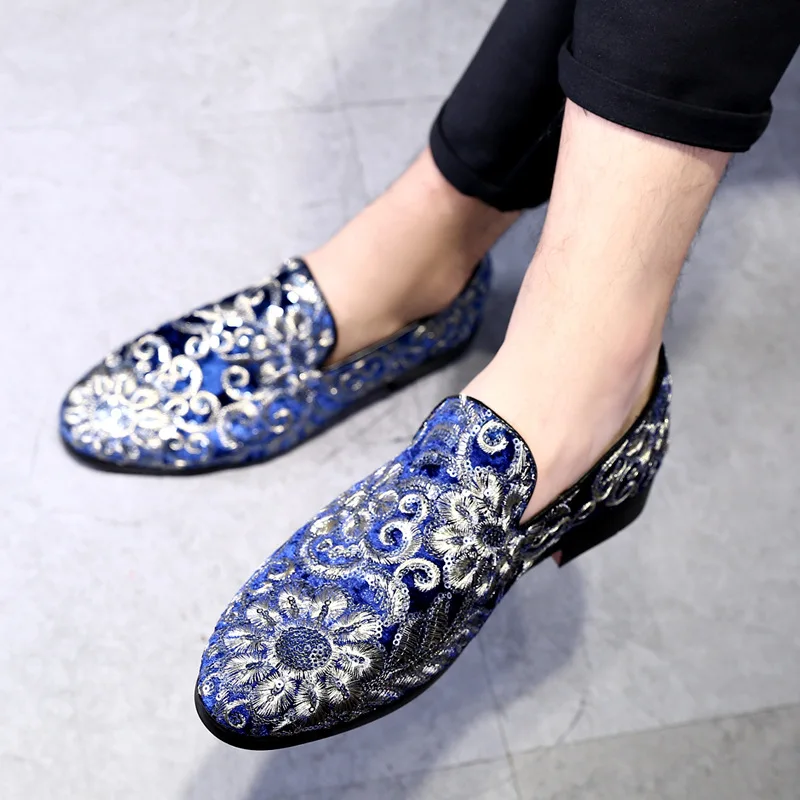 

Mens Glitter Shoes Brand Party Shoes For Men Loafers Embroidery Wedding Shoes Men Formal Sepatu Slip On Pria Zapatos Oxford Homb