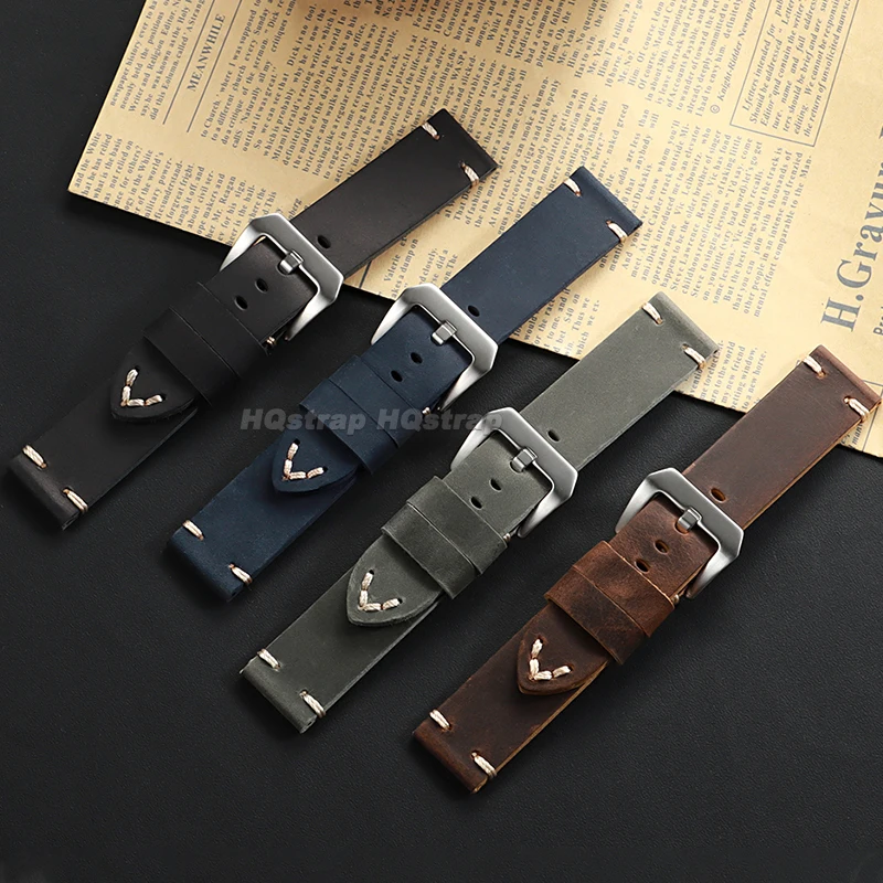 Vintage Crazy Horse Cowhide Leather Watch Band - Sport Replacement Bracelet