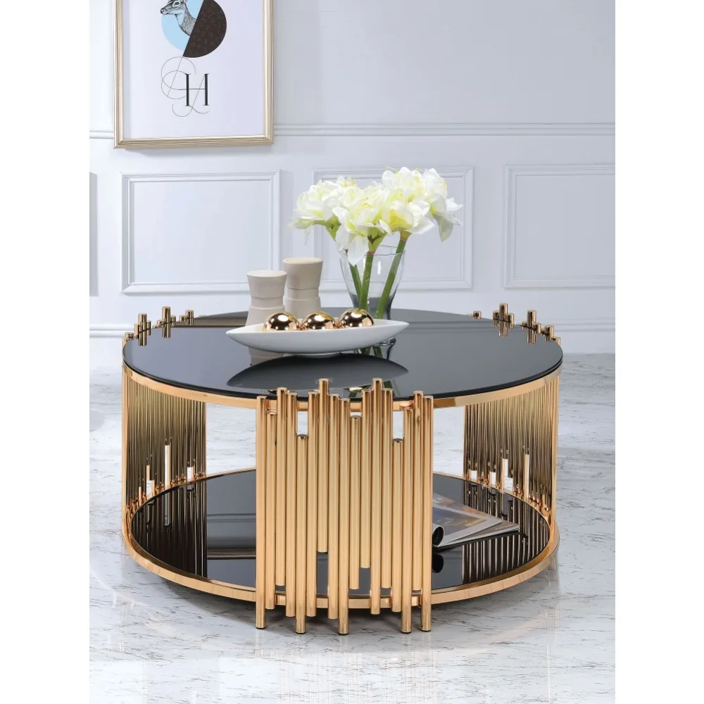 

side table ， Coffee Table in Gold & Black Glass
