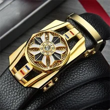 

Male Leather Belts Brown Cowhide High Quality Business Ratchet Belt Metal Automatic Buckle Waist Strap Men Formal Style